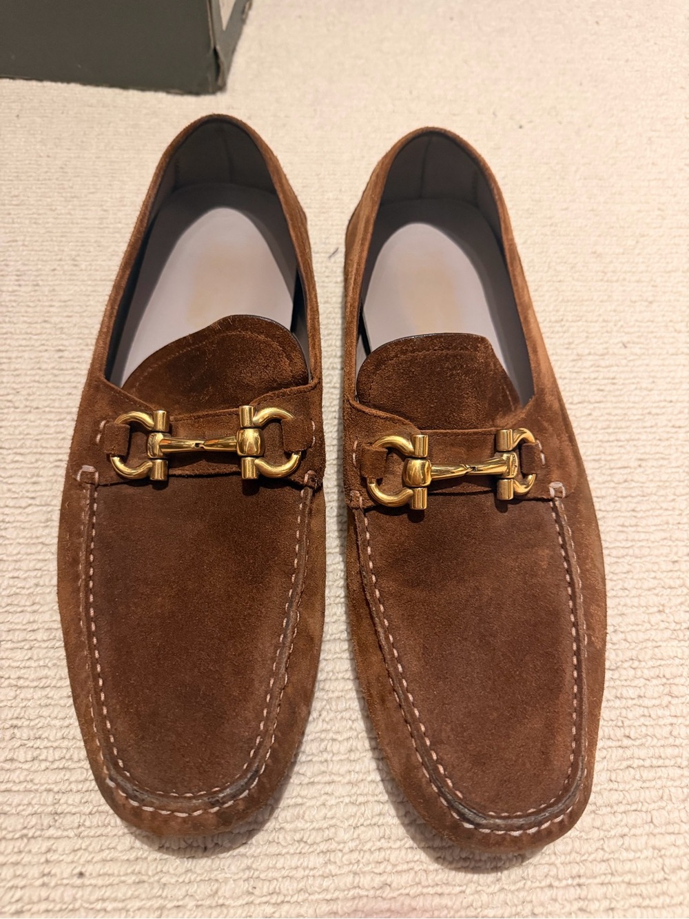 Salvatore Ferragamo Brown Suede Loafers with Gold Horsebit